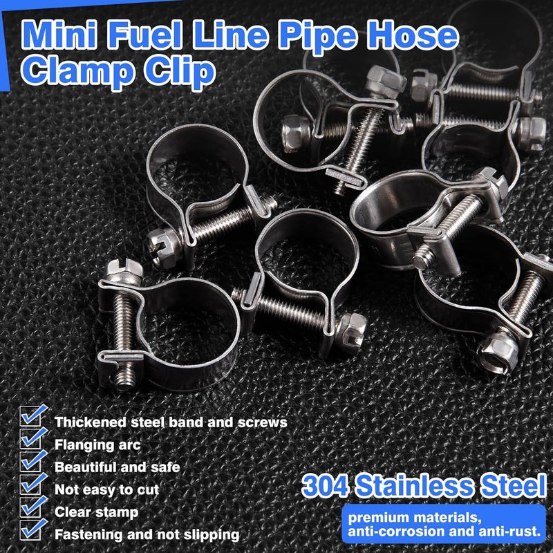 LEONTOOL 10pcs Stainless Steel Mini Fuel Line Pipe Hose Clamp Clip 14-16mm Fuel Injection Line Style Hose Clamp Adjustable Pipe Hose Clip Tube Clamps For Diesel Petrol Pipe (9/16" - 5/8"Dia) - Image 2